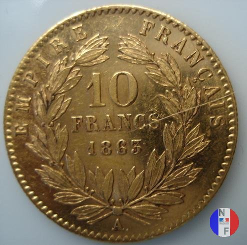 10 franchi - testa laureata 1863 (Parigi)