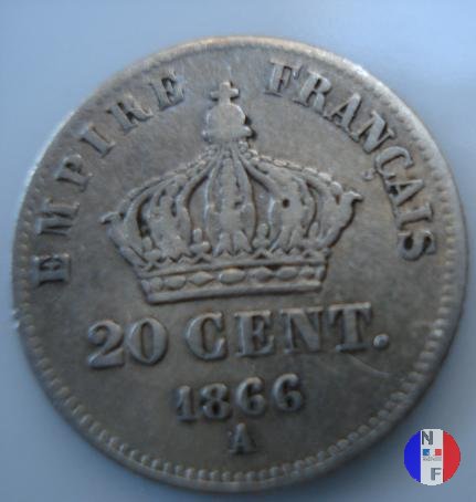 20 centesimi - testa laureata, piccolo modulo 1866 (Parigi)