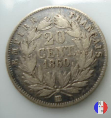 20 centesimi - testa nuda 1860 (Strasburgo)