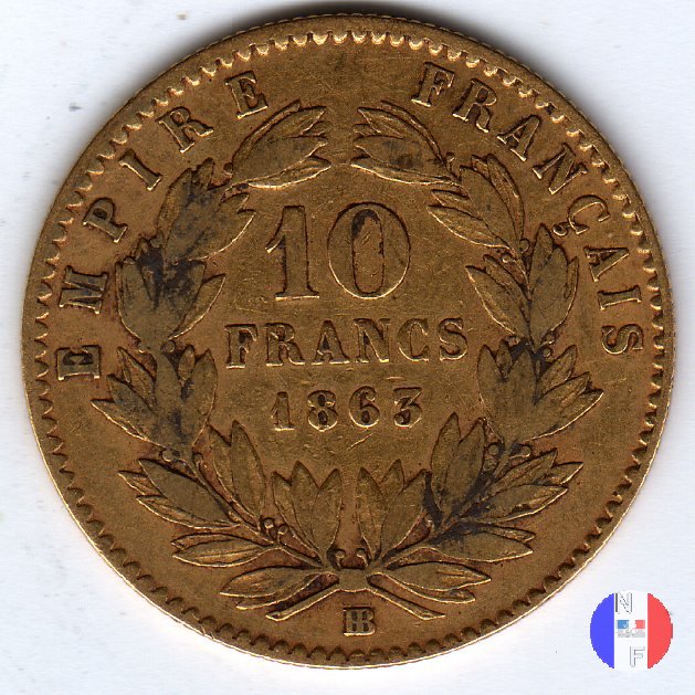 10 franchi - testa laureata 1863 (Strasburgo)