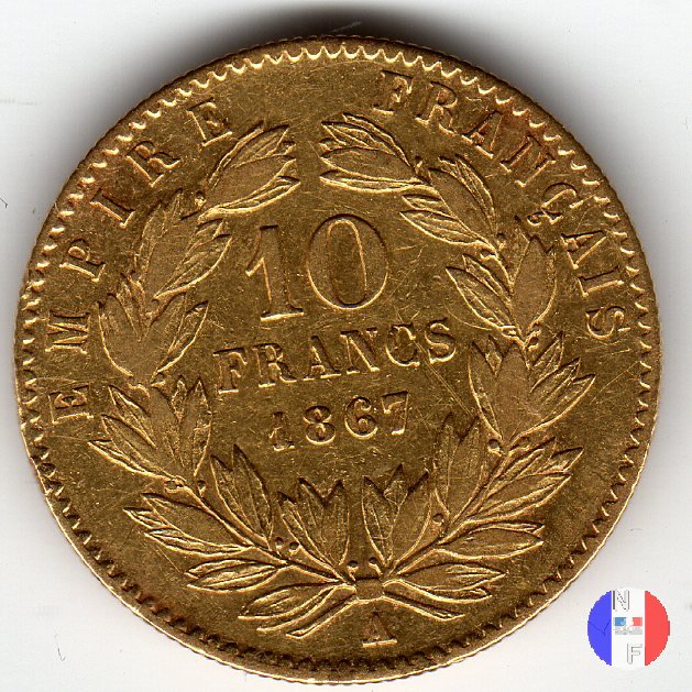 10 franchi - testa laureata 1867 (Parigi)