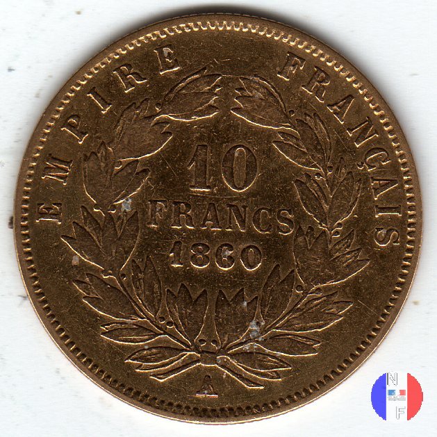 10 franchi - testa nuda, grande modulo 1860 (Parigi)