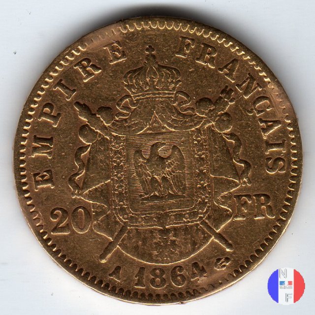 20 franchi - testa laureata 1864 (Parigi)