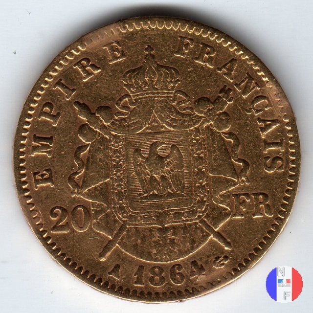 20 franchi - testa laureata 1864 (Parigi)