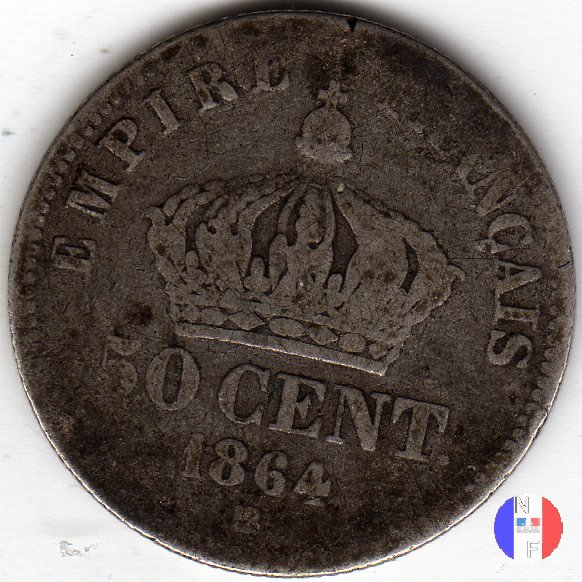 50 centesimi - testa laureata 1864 (Strasburgo)