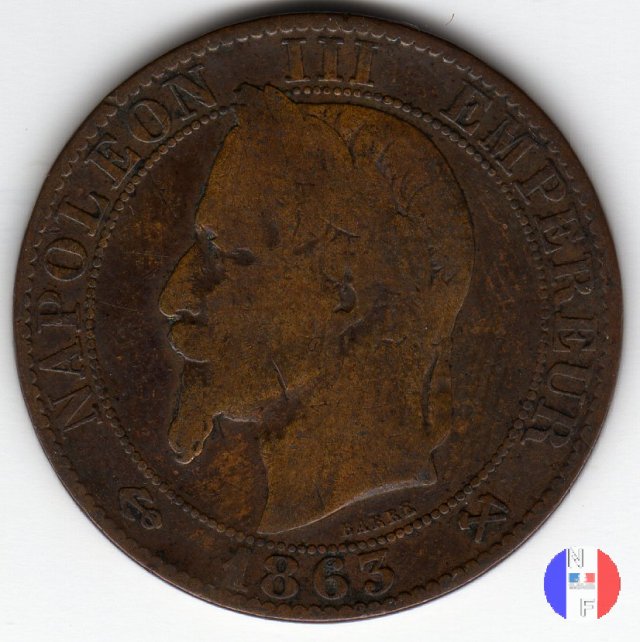 5 centesimi - testa laureata 1863 (Bordeaux)