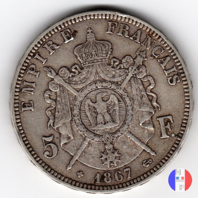 5 franchi - testa laureata 1867 (Strasburgo)