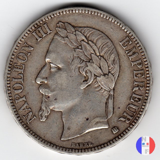 5 franchi - testa laureata 1867 (Strasburgo)