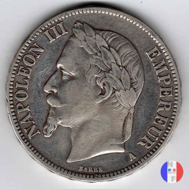 5 franchi - testa laureata 1867 (Parigi)