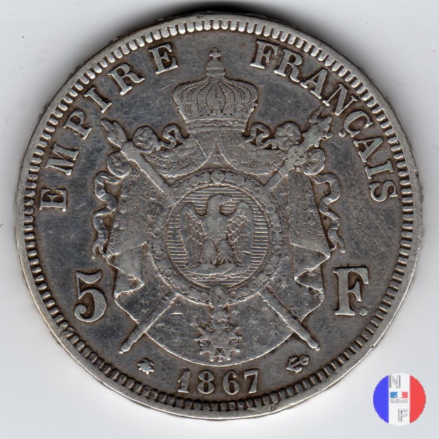5 franchi - testa laureata 1867 (Parigi)