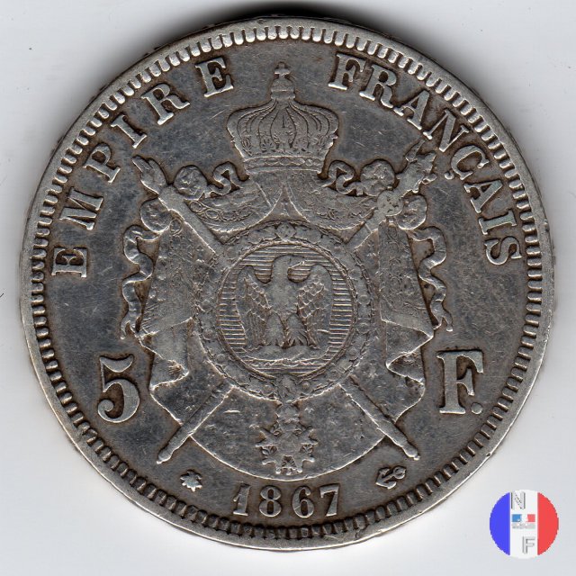 5 franchi - testa laureata 1867 (Parigi)