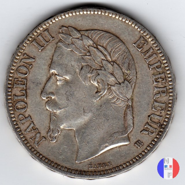 5 franchi - testa laureata 1868 (Strasburgo)