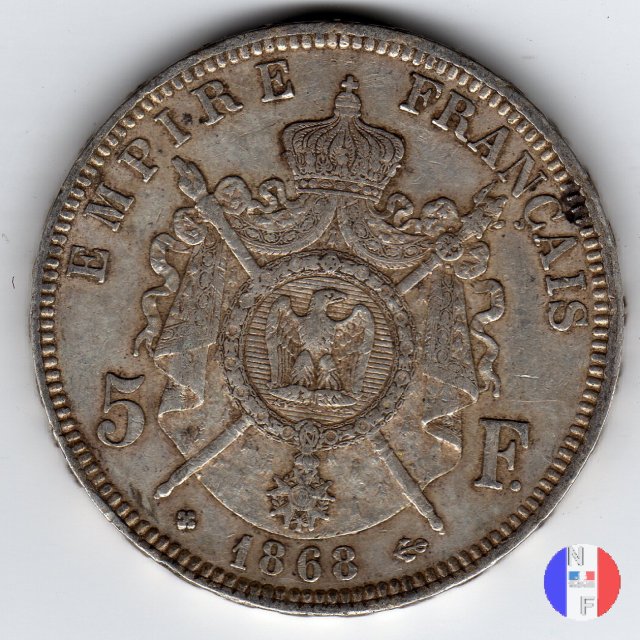 5 franchi - testa laureata 1868 (Strasburgo)