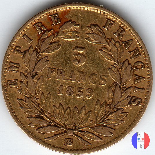 5 franchi oro - testa nuda, grande modulo 1859 (Strasburgo)