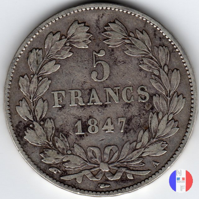 5 franchi - testa coronata 1847 (Parigi)