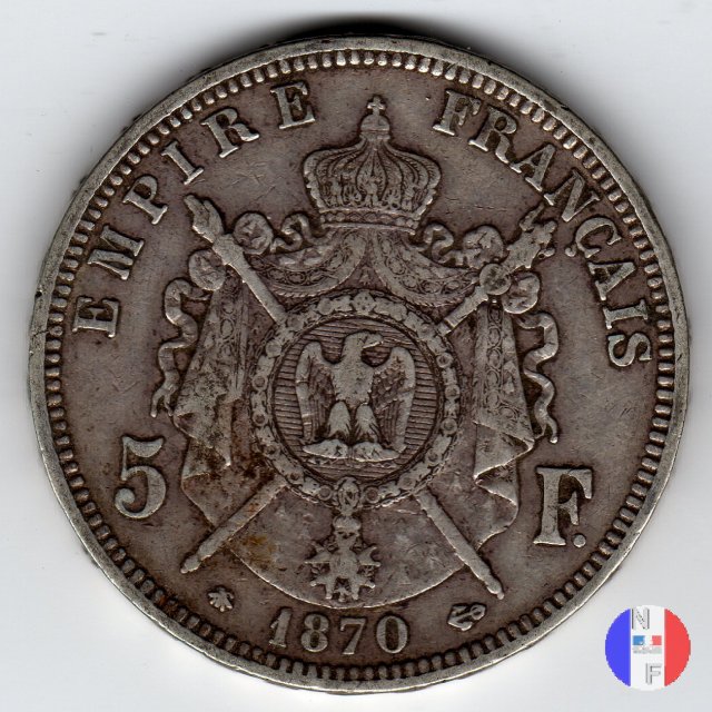 5 franchi - testa laureata 1870 (Parigi)