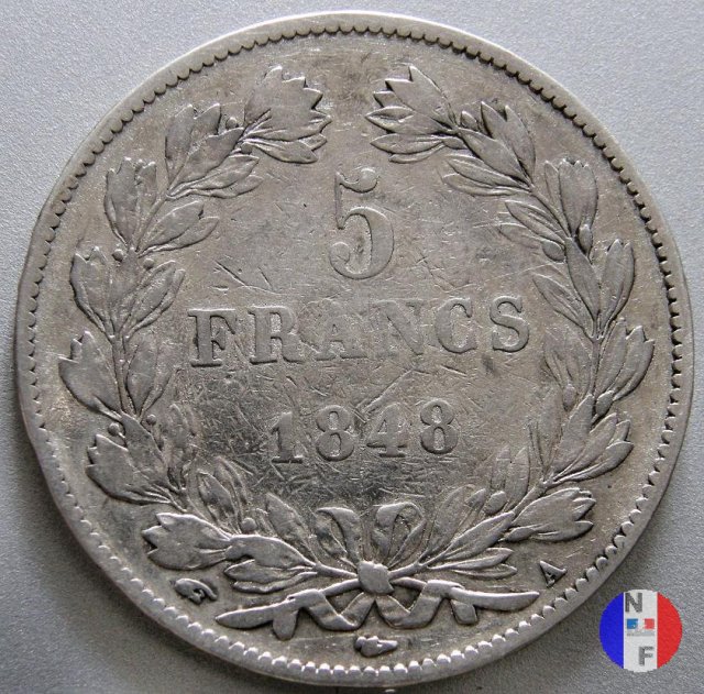 5 franchi - testa coronata 1848 (Parigi)