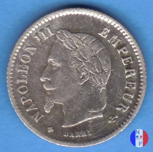 20 centesimi - testa laureata, grande modulo 1867 (Strasburgo)