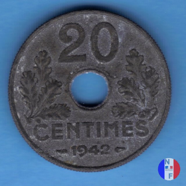 20 centesimi - tipo 20 in zinco 1942 (Parigi)