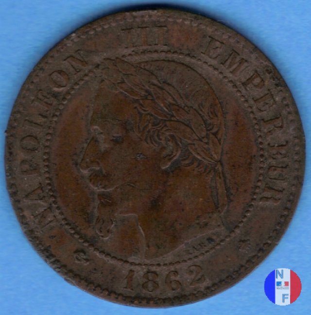 2 centesimi - testa laureata 1862 (Parigi)