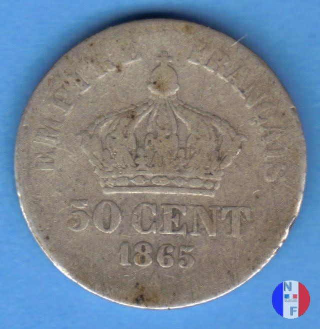 50 centesimi - testa laureata 1865 (Parigi)