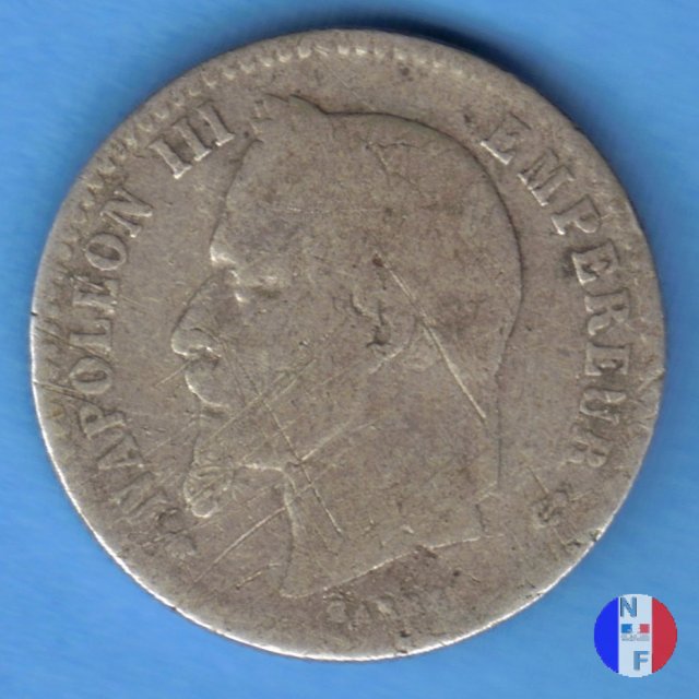 50 centesimi - testa laureata 1865 (Parigi)