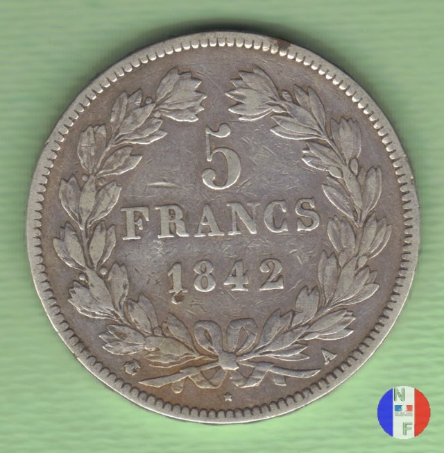 5 franchi - testa coronata 1842 (Parigi)