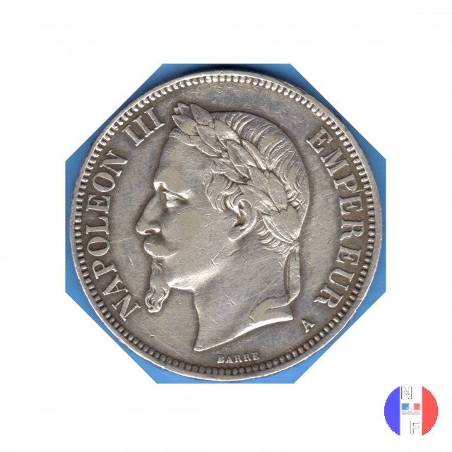 5 franchi - testa laureata 1870 (Parigi)