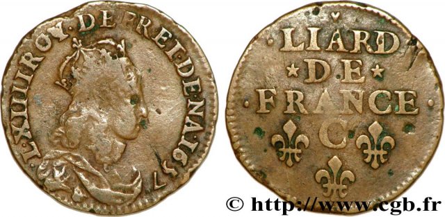 Liard di Francia al busto giovanile II tipo 1657 (Caen)