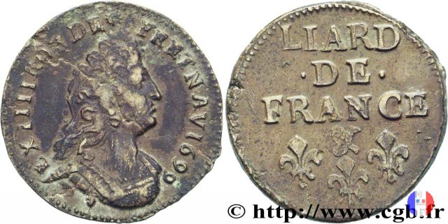 Liard di Francia busto virile III tipo (1693/98) 1698 (Aix-en-provence)