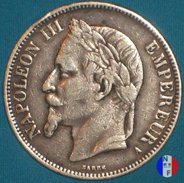 5 franchi - testa laureata 1867 (Parigi)