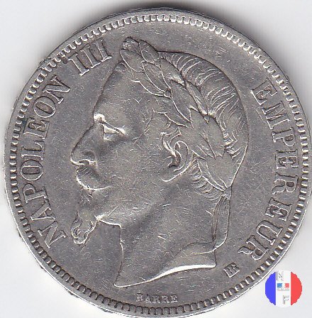 5 franchi - testa laureata 1867 (Strasburgo)