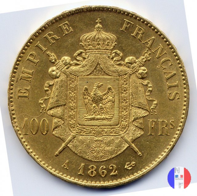 100 franchi - testa laureata 1862 (Parigi)