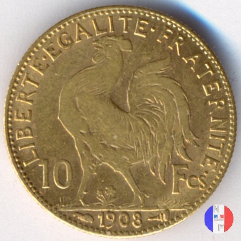 10 franchi gallo 1908 (Parigi)