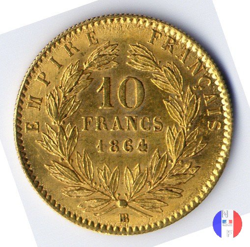 10 franchi - testa laureata 1864 (Strasburgo)