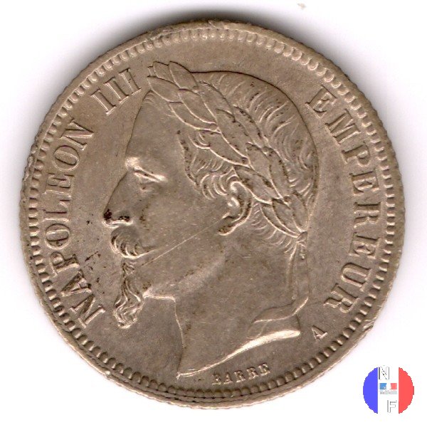 1 franco - testa laureata 1866 (Parigi)