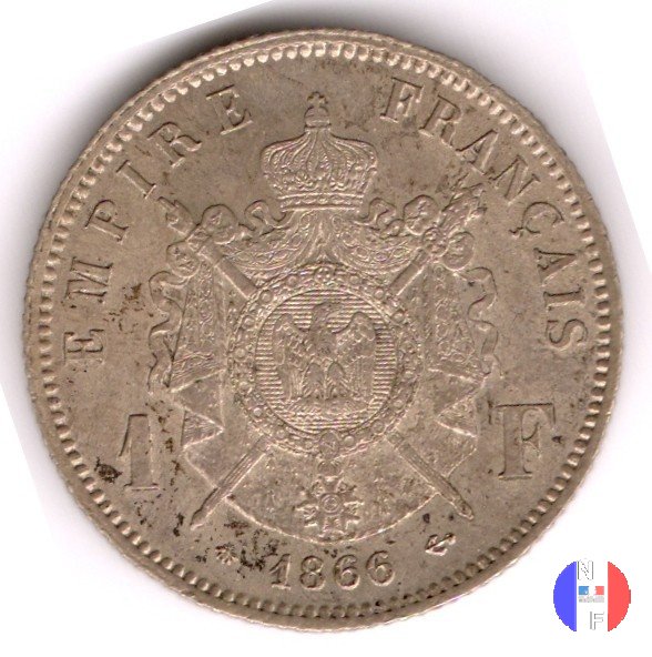 1 franco - testa laureata 1866 (Parigi)