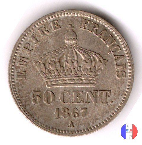 50 centesimi - testa laureata 1867 (Parigi)