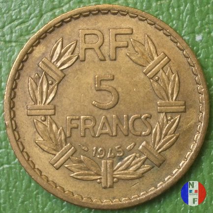 5 franchi - bronzo-alluminio 1945 (Parigi)