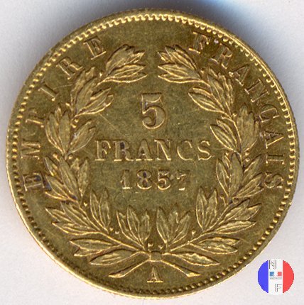 5 franchi oro - testa nuda, grande modulo 1857 (Parigi)