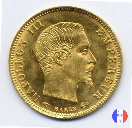 5 franchi oro - testa nuda, grande modulo 1859 (Parigi)