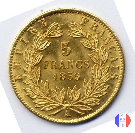 5 franchi oro - testa nuda, grande modulo 1859 (Parigi)