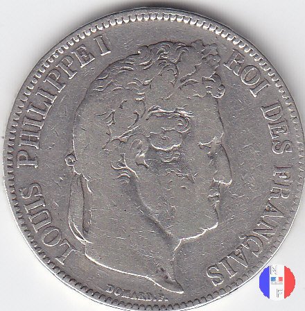 5 franchi - testa coronata 1837 (Rouen)