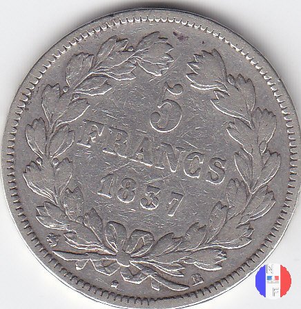 5 franchi - testa coronata 1837 (Rouen)