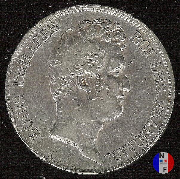 5 franchi - testa nuda, senza la I 1830 (Rouen)