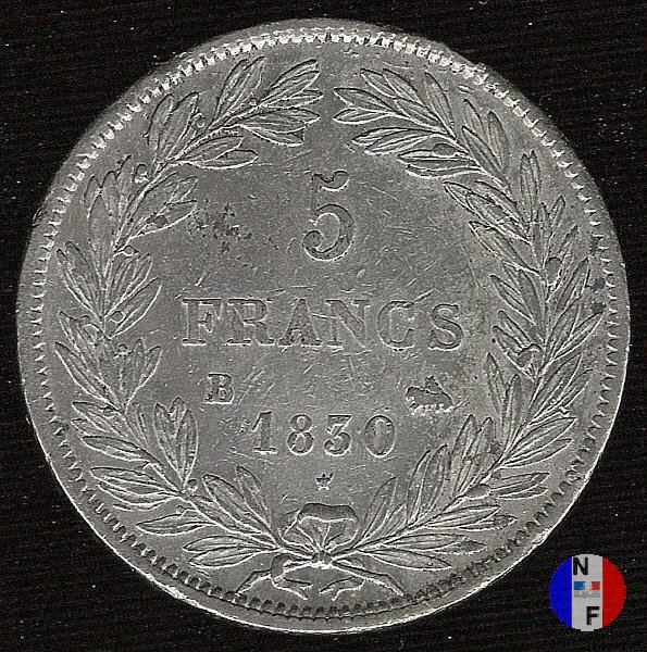 5 franchi - testa nuda, senza la I 1830 (Rouen)