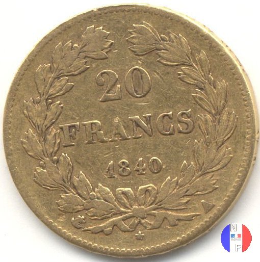 20 franchi - testa coronata 1840 (Parigi)