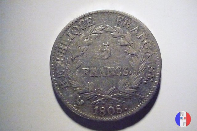 5 franchi - testa laureata, tipo Republique 1808 (Parigi)