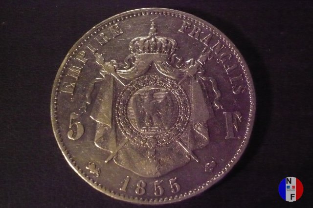 5 franchi - testa nuda 1855 (Lione)