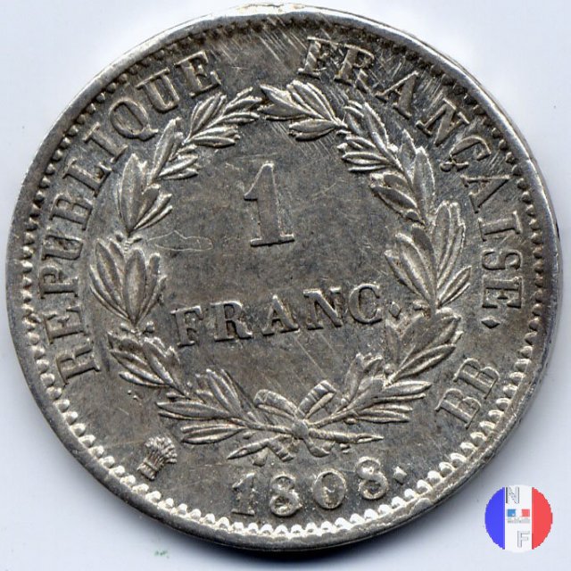 1 franco - testa laureata, tipo Republique 1808 (Strasburgo)